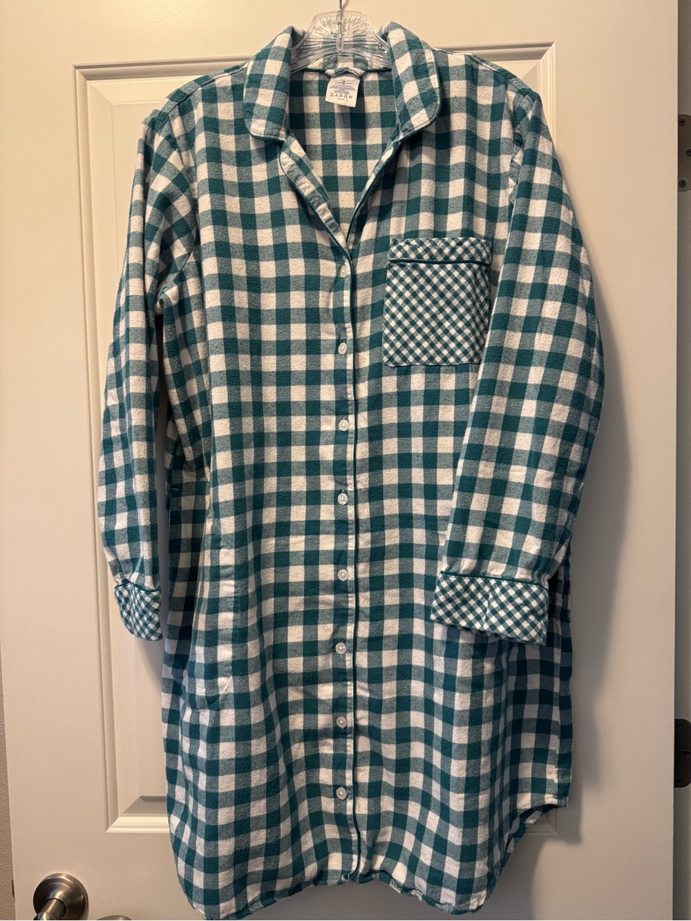 Draper James Teal and White Plaid Button-Front Nightgown
